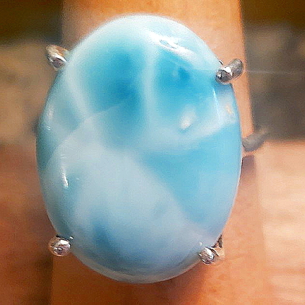 Stunning Larimar 925 Sterling Silver Scroll Ring